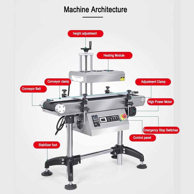 Máy niêm phong cảm ứng tự động dọc liên tục hiệu quả cao cho lon đồ uống thùng nhôm lọ chai nắp Gear