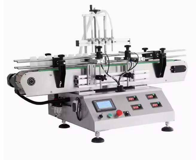 Máy chiết rót chất lỏng để bàn tự động nhỏ Máy chiết rót, đóng nắp và dán nhãn chai chất lỏng tinh dầu nước hoa 4 đầu