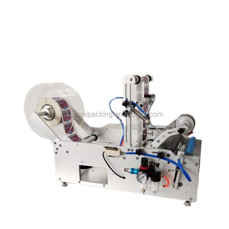 Máy dán nhãn Máy dán nhãn chai nhựa bán tự động nhãn dán trên bàn mặt hai vòng chai