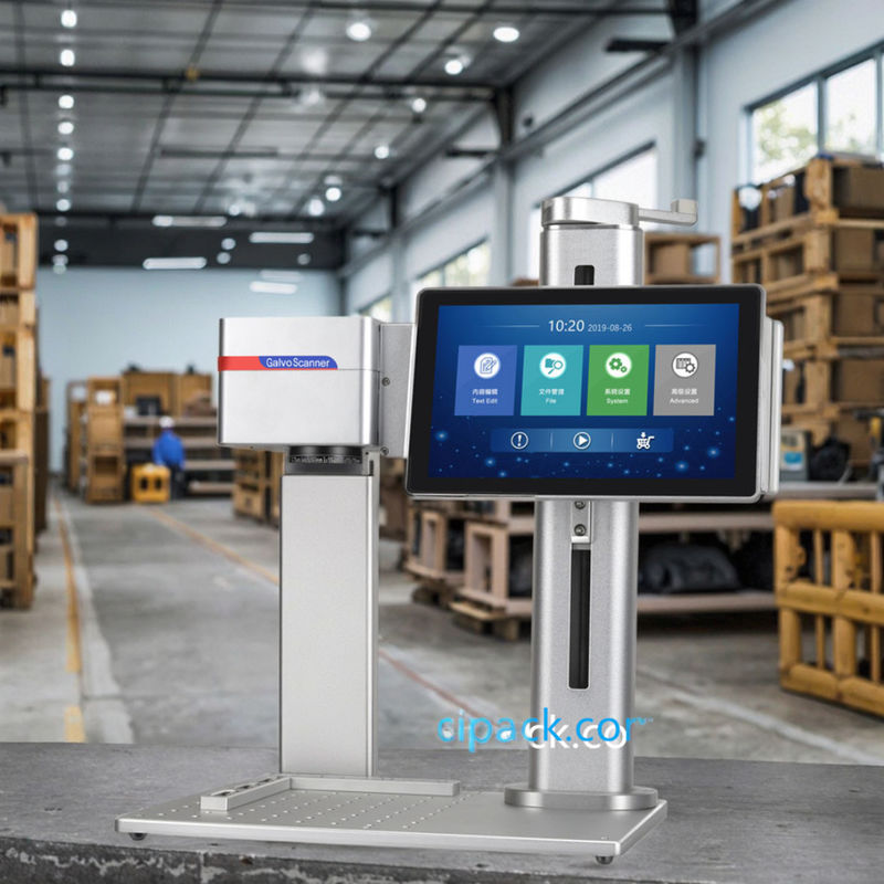 Máy in mã lô laser di động, Máy mã hóa laser sợi cho số hàng loạt sản phẩm, mã QR, logo, mã vạch trên bao bì