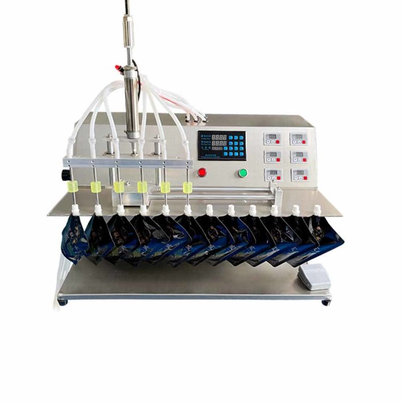Máy chiết rót và hàn túi có vòi phun đôi mới 2025 cho túi đựng chất lỏng, vòi phun đôi, bán tự động