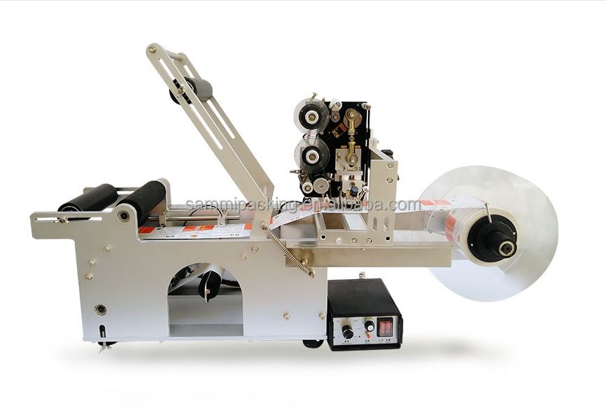 Máy dán nhãn chai tròn bán tự động, Máy dán nhãn với ngày sản xuất, Mã số lô in