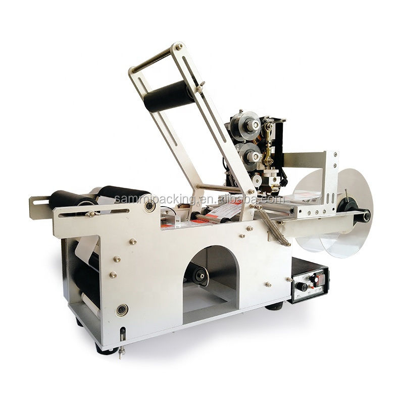 Máy dán nhãn chai/thùng hình tròn bán tự động MT-50D chất lượng hàng đầu với bộ mã hóa tem nóng