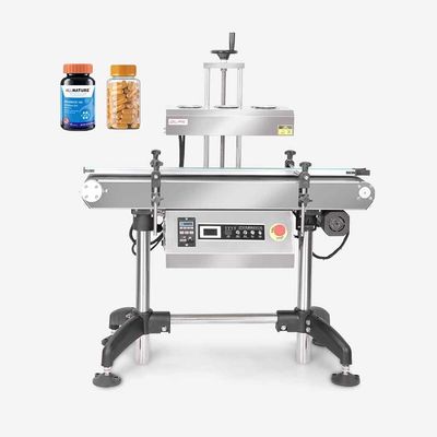 Máy niêm phong cảm ứng tự động dọc liên tục hiệu quả cao cho lon đồ uống thùng nhôm lọ chai nắp Gear