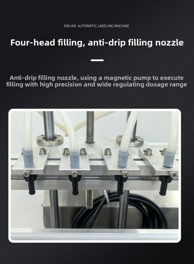 Máy chiết rót và đóng nắp chất lỏng tự động tốc độ cao 4 đầu bơm từ tính để bàn cho nước giải khát, chiết rót và đóng nắp tự động 3
