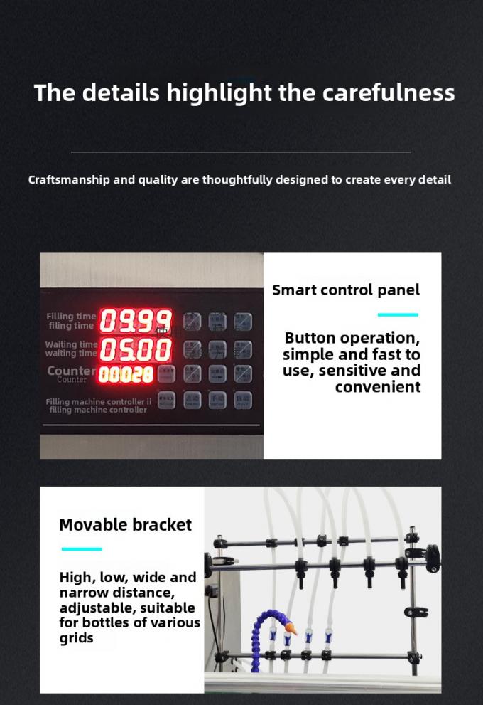 Máy chiết rót bốn đầu tự động vận hành đơn giản Máy chiết rót chất lỏng uống được cho sữa, nước ép, nước tương, giấm 6